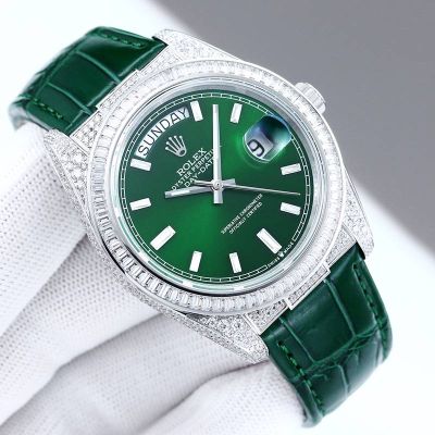 Rolex Daydate ETA2836 Movement 904L Steel 40mm Crocodial Leather Strap Watch rolex presidential diamond bezel replica